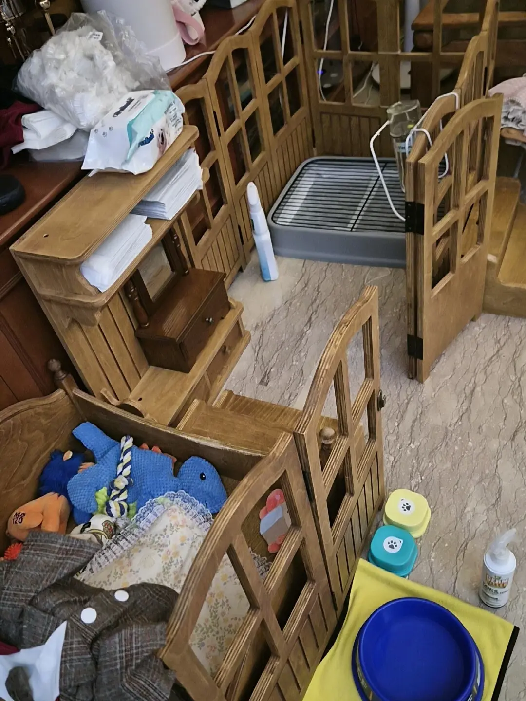 wooden pet clothes organizer in a customer's home - Portable Danish Pet Clothes Rack